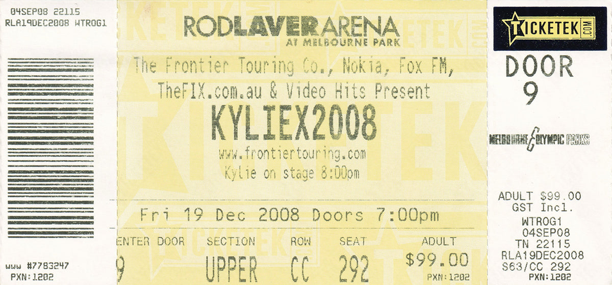 Rod Laver Arena Melbourne Friday 19th December 2008 Show Ticket