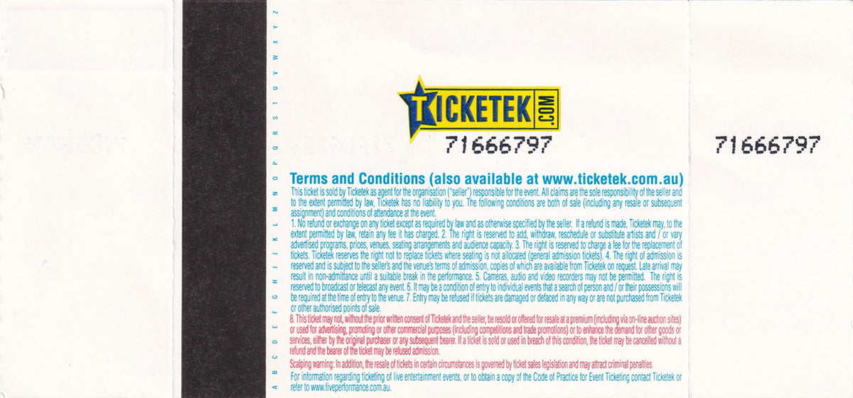 Rod Laver Arena Melbourne Friday 19th December 2008 Show Ticket