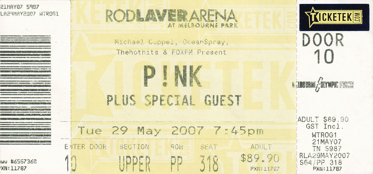 Rod Laver Arena Melbourne Tuesday 29th May 2007 Show Ticket