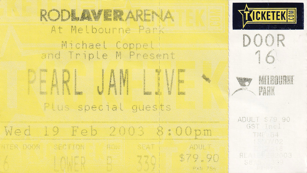 Rod Laver Arena Melbourne Wednesday 19th February 2003 Show Ticket