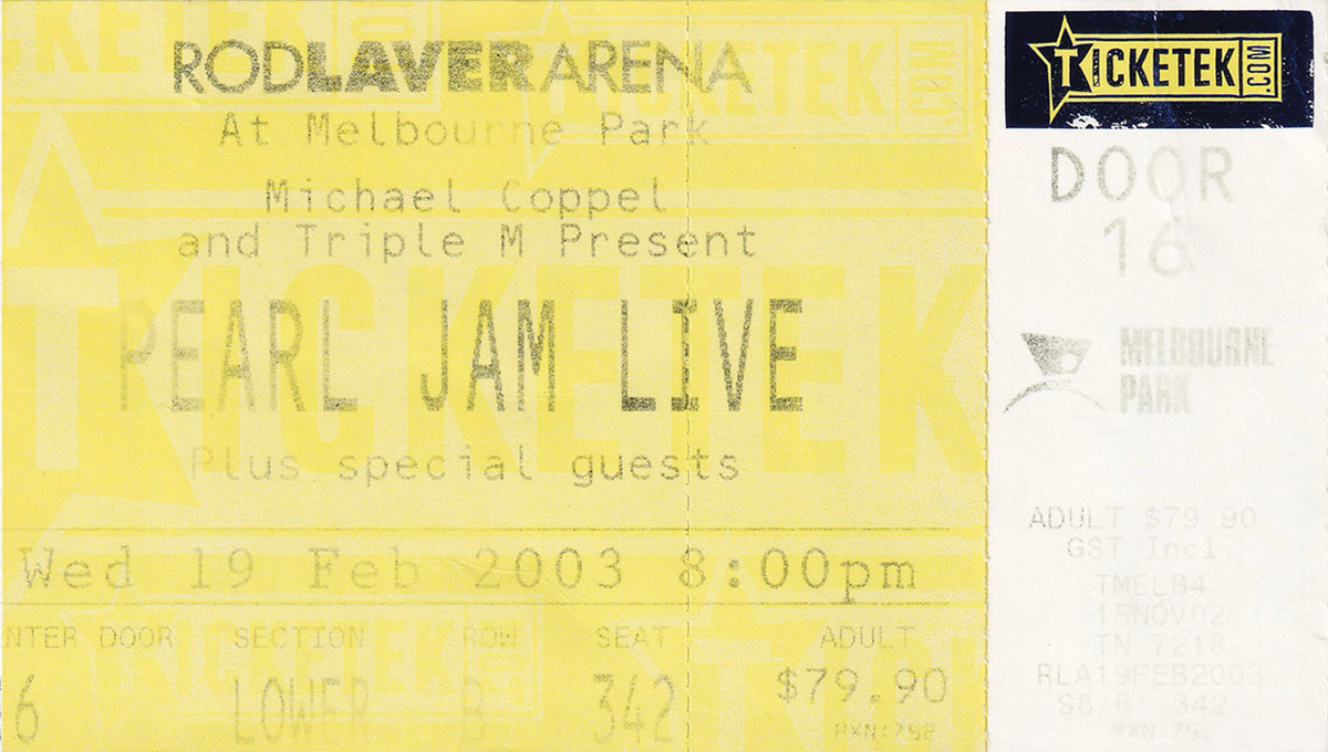 Rod Laver Arena Melbourne Wednesday 19th February 2003 Show Ticket