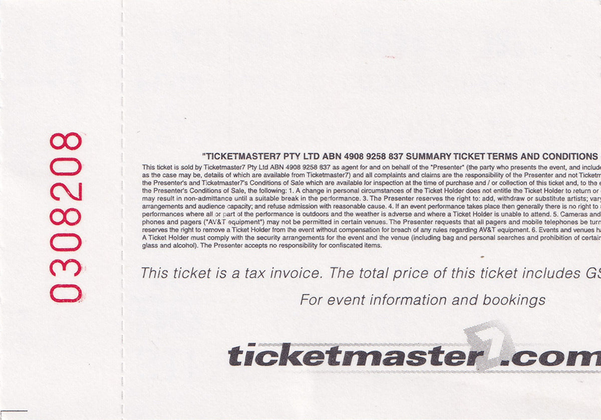 Sidney Myer Music Bowl Melbourne Wednesday 28th January 2004 Show Ticket