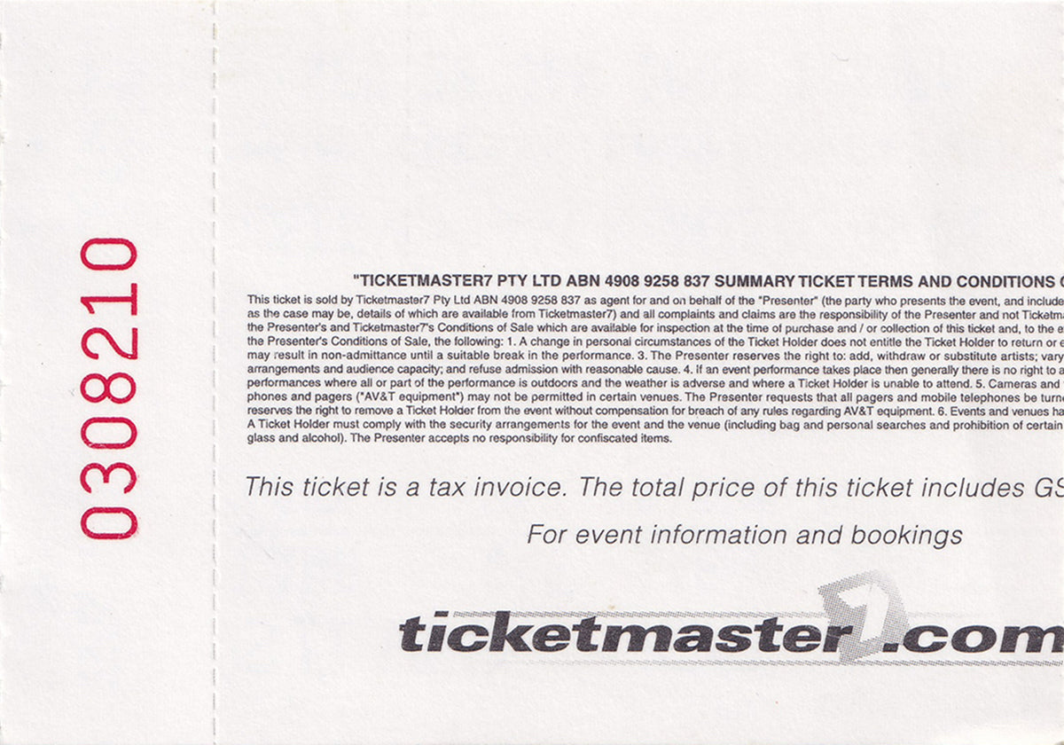 Sidney Myer Music Bowl Melbourne Wednesday 28th January 2004 Show Ticket