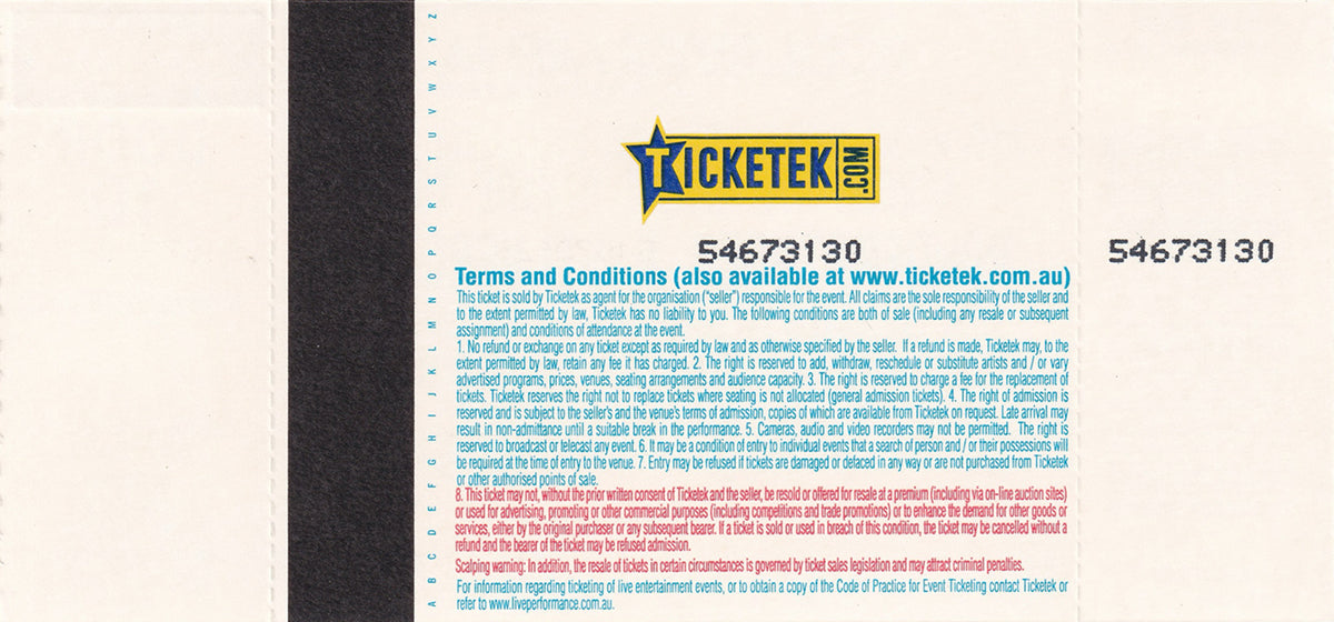 Rod Laver Arena Melbourne Wednesday 19th September 2007 Show Ticket