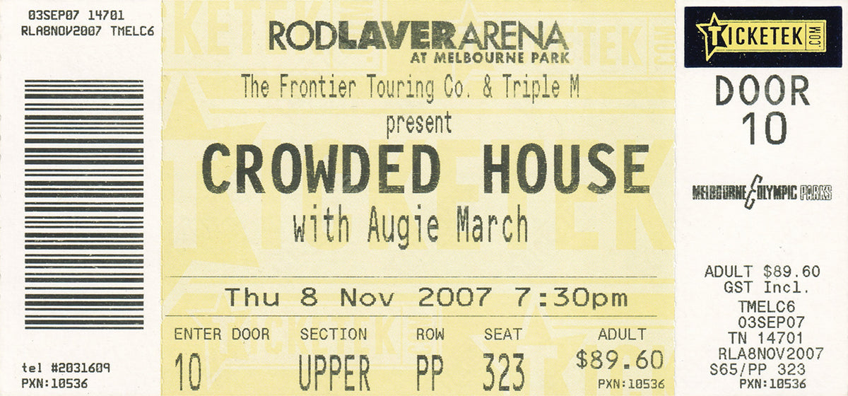 Rod Laver Arena Melbourne Thursday 8th November 2007 Show Ticket