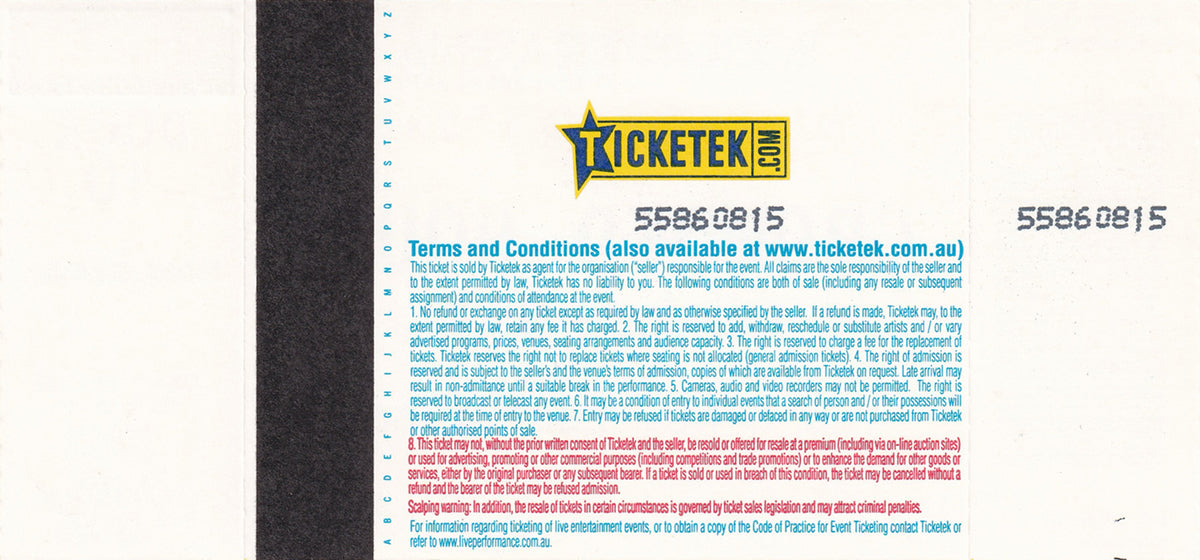 Rod Laver Arena Melbourne Thursday 8th November 2007 Show Ticket