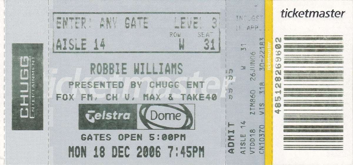 Robbie Williams 2006 Close Encounters World Tour Program (With Ticket)