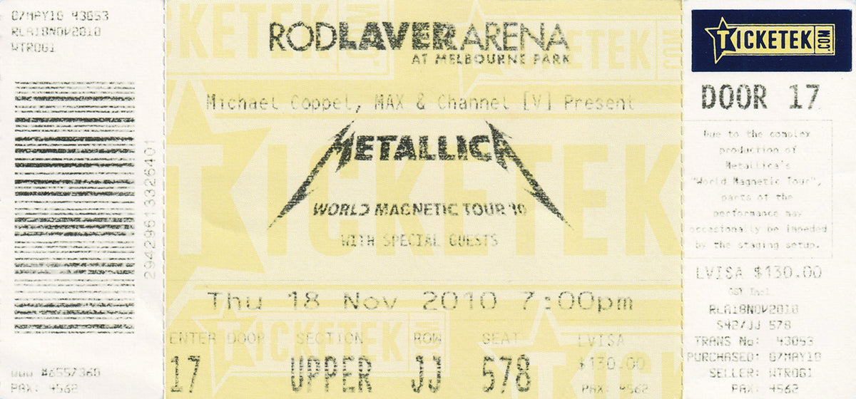 Metallica 2008-2009-2010 Tour Program (With Ticket & Pass)