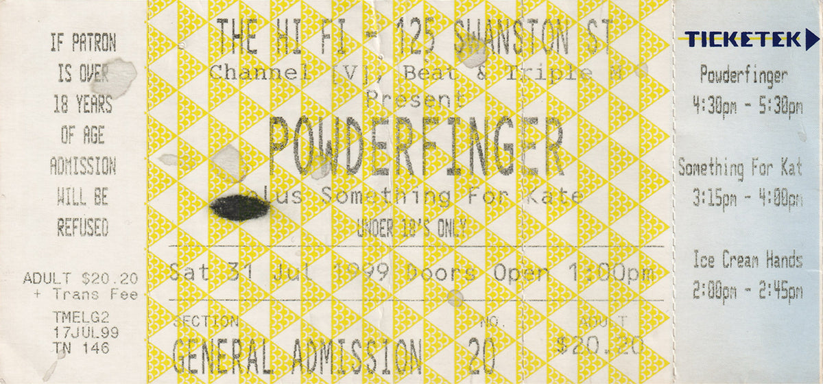 The Hi Fi Bar Melbourne Saturday 31st July 1999 Show Ticket