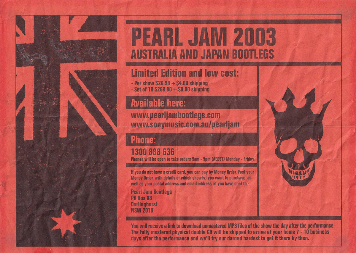'Pearl Jam 2003 Australia And Japan Bootlegs' Flyer