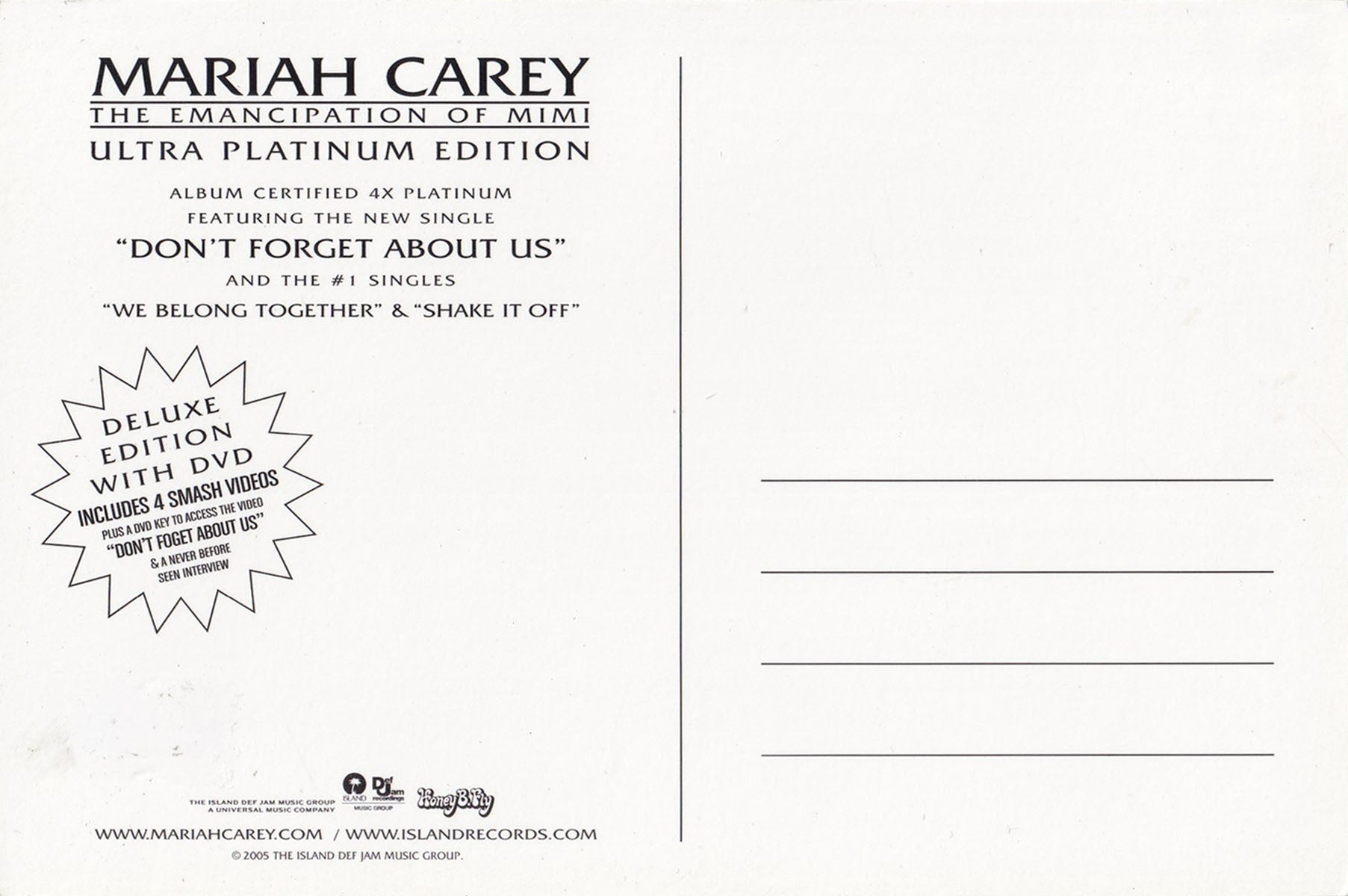 The Emancipation Of Mimi' Ultra Platinum Edition Promo Postcard