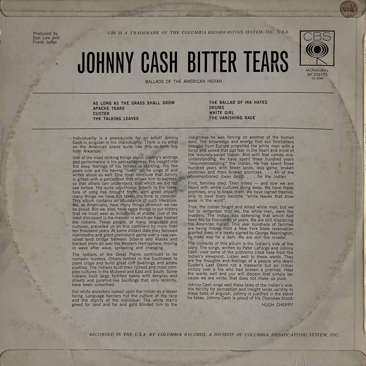 Bitter Tears (Ballads Of The American Indian )
