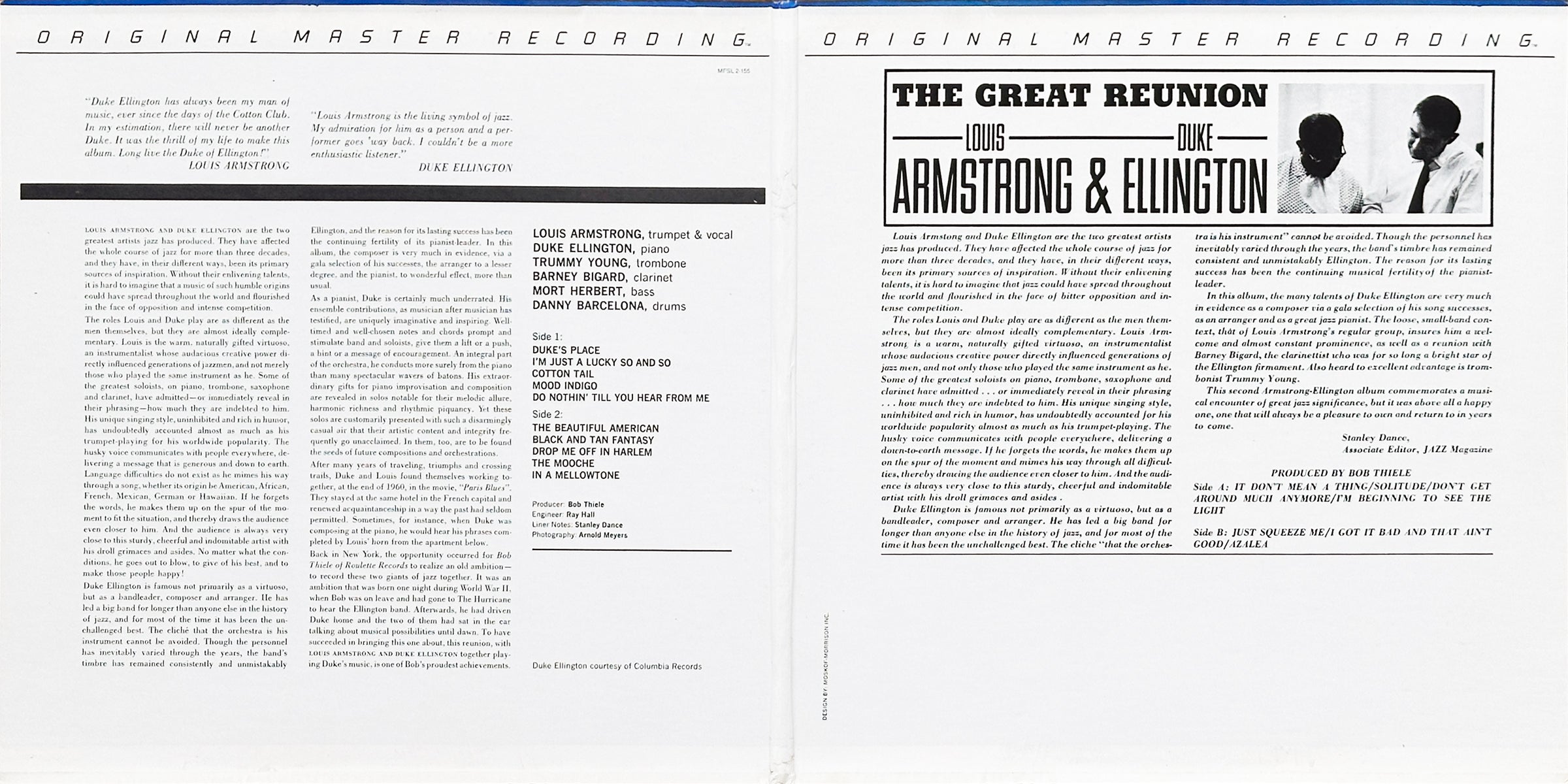 Recording Together For The First Time / The Great Reunion Of Louis Armstrong And Duke Ellington