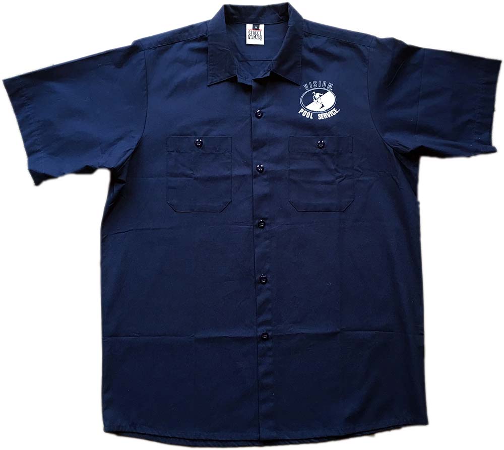 Navy Blue 'Vision Pool Service' Button-Up Shirt