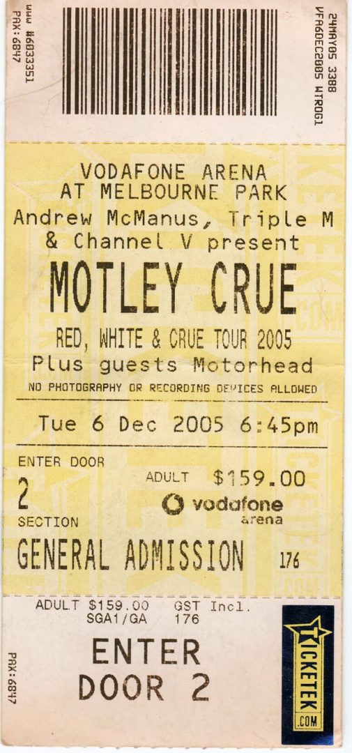 Vodafone Arena, Melbourne, 6th December 2005 General Admin Ticket