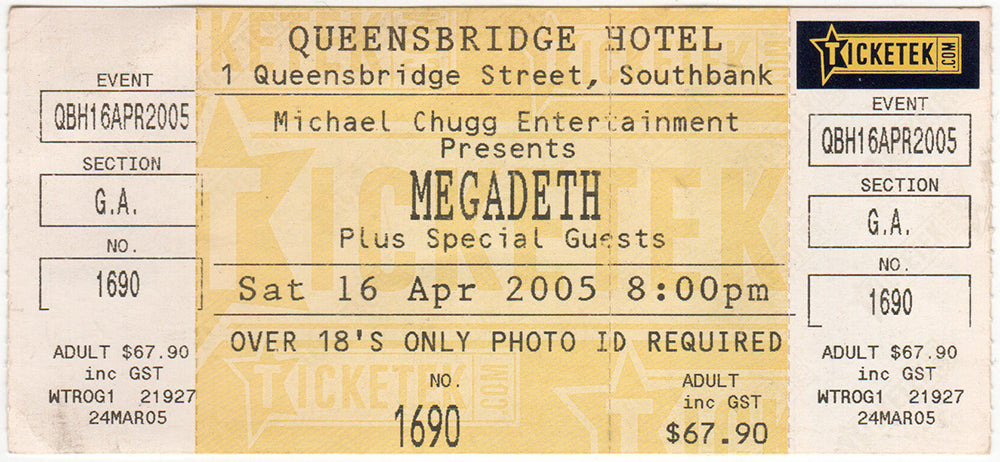 Queensbridge Hotel - Saturday 16th April 2005 Concert Ticket