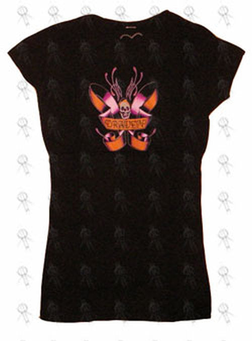 DRAVEN - Black 'Pinstripe Logo' Design Fitted Girls T-Shirt - 1