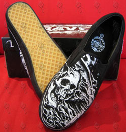 DRAVEN - Black & White 'Grim Reaper' Design Slip-On Shoes - 2