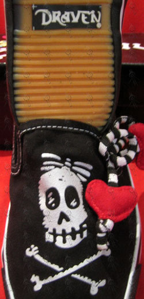 DRAVEN - Black With White Skull Design Pointed-Toe Womens' Slip-On Shoes - 2