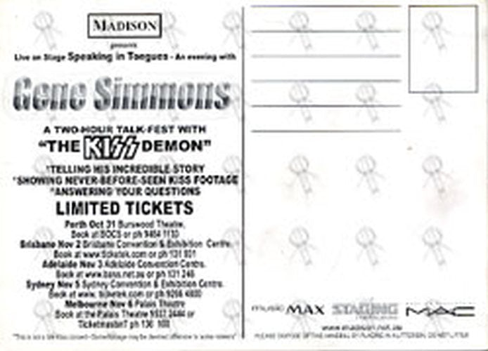 KISS - Gene Simmons Spoken Word Promo Postcard - 2