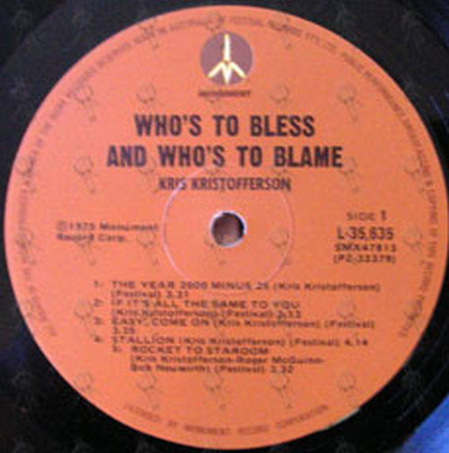 KRISTOFFERSON-- KRIS - Who's To Bless... - 3