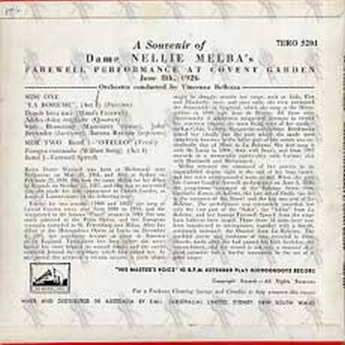 A Souvenir Of Dame Nellie Melba's Farewell Performance At Covent Garde