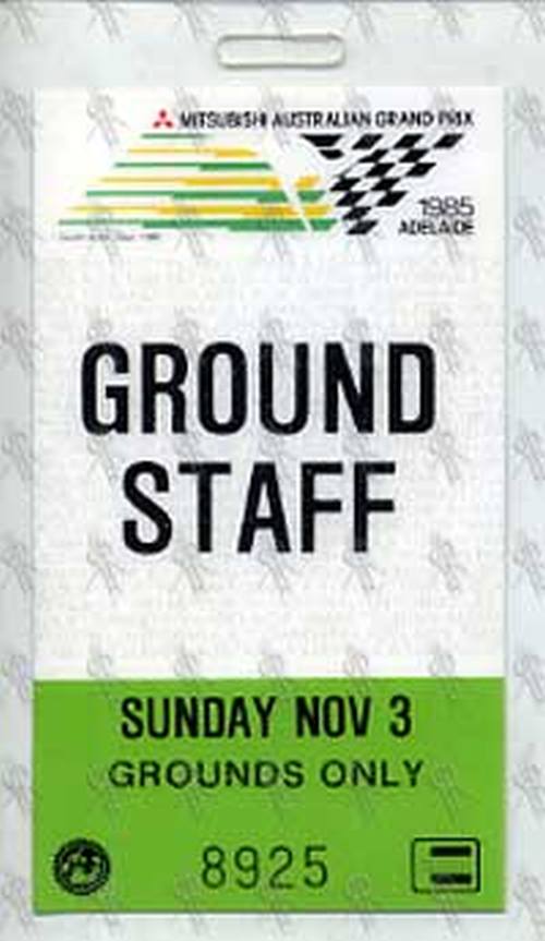 MITSUBISHI AUSTRALIAN GRAND PRIX - 1985 Adelaide Grand Prix Official 'Ground Staff' Laminate - 1