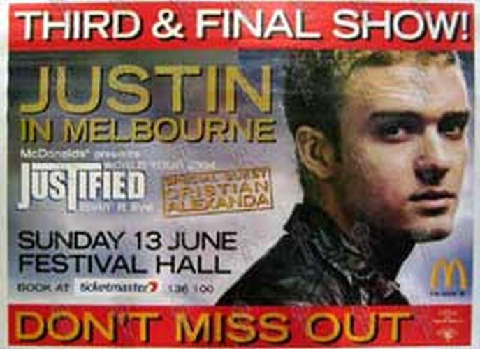 TIMBERLAKE-- JUSTIN - 'Third & Final Show - Festival Hall