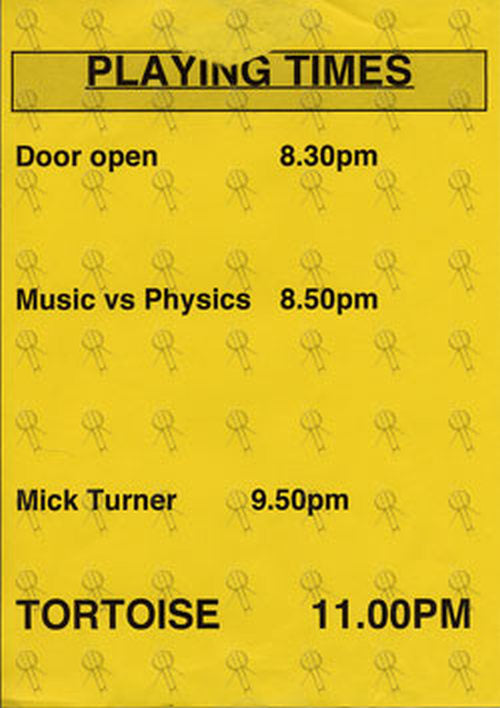TORTOISE - Running Sheet From Prince Of Wales