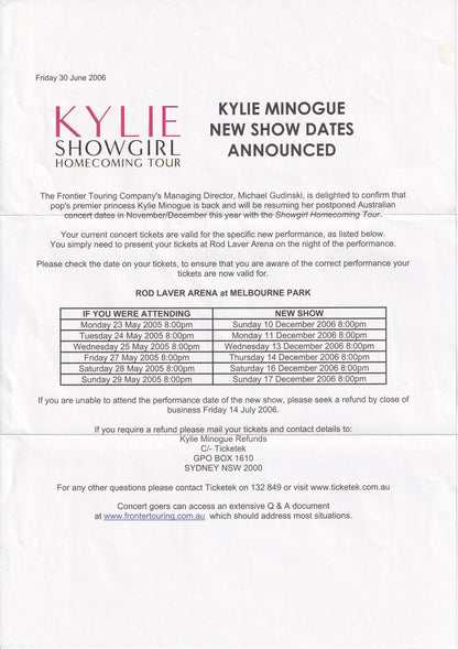 Kylie Showgirl Homecoming 2006 Tour Program