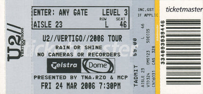 Telstra Dome Melbourne Friday 24th March 2006 Show Ticket