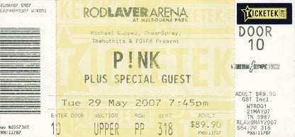Rod Laver Arena Melbourne Tuesday 29th May 2007 Show Ticket