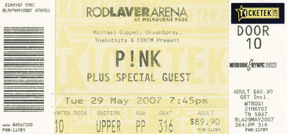 P!nk 2007 I'm Not Dead World Tour Program (With Ticket)