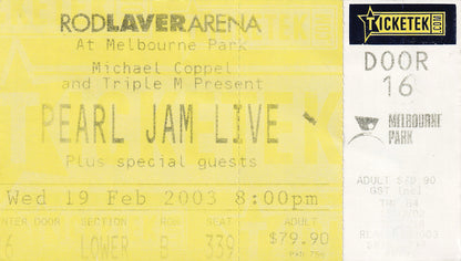 Rod Laver Arena Melbourne Wednesday 19th February 2003 Show Ticket