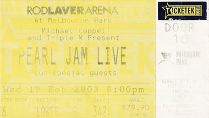 Rod Laver Arena Melbourne Wednesday 19th February 2003 Show Ticket