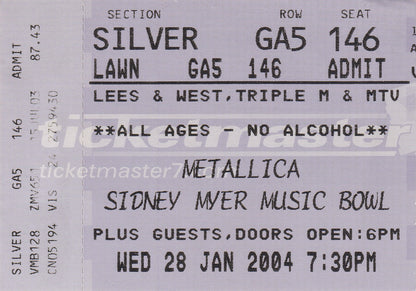 Sidney Myer Music Bowl Melbourne Wednesday 28th January 2004 Show Ticket