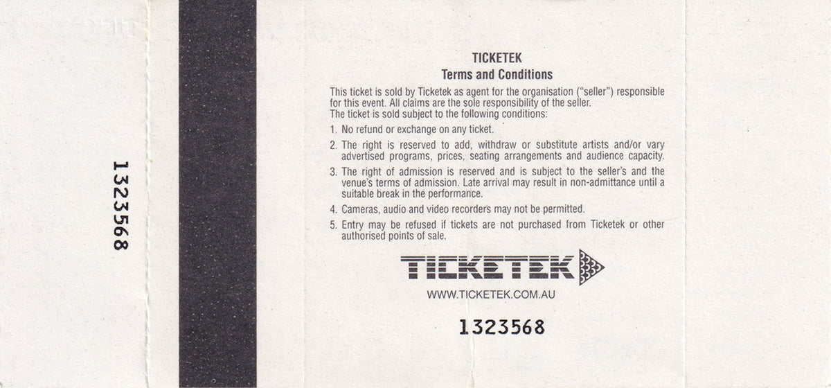 The Forum Melbourne Saturday 6th March 1999 Show Ticket