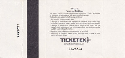 The Forum Melbourne Saturday 6th March 1999 Show Ticket