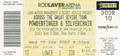 Rod Laver Arena Melbourne Wednesday 19th September 2007 Show Ticket
