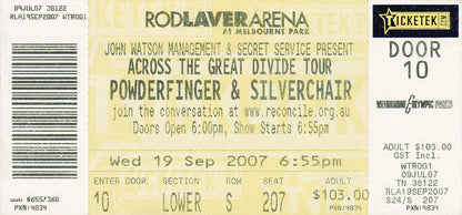 Rod Laver Arena Melbourne Wednesday 19th September 2007 Show Ticket