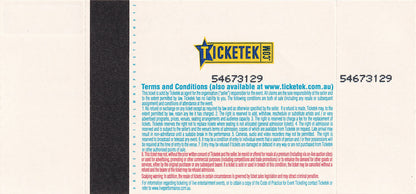 Rod Laver Arena Melbourne Wednesday 19th September 2007 Show Ticket