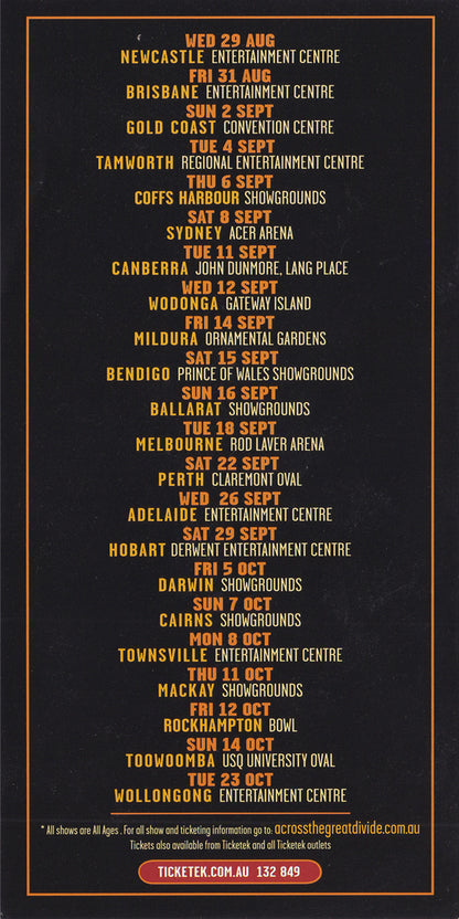 Across The Great Divide Australian Tour Program (With Ticket)