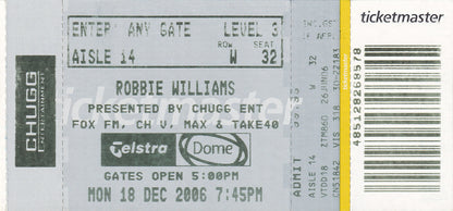 Telstra Dome Melbourne Monday 18th December 2006 Show Ticket