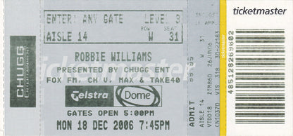 Robbie Williams 2006 Close Encounters World Tour Program (With Ticket)