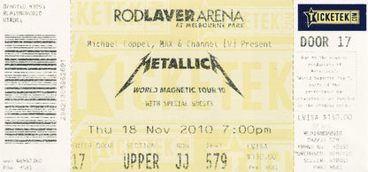 Rod Laver Arena Melbourne Thursday 18th November 2010 Show Ticket