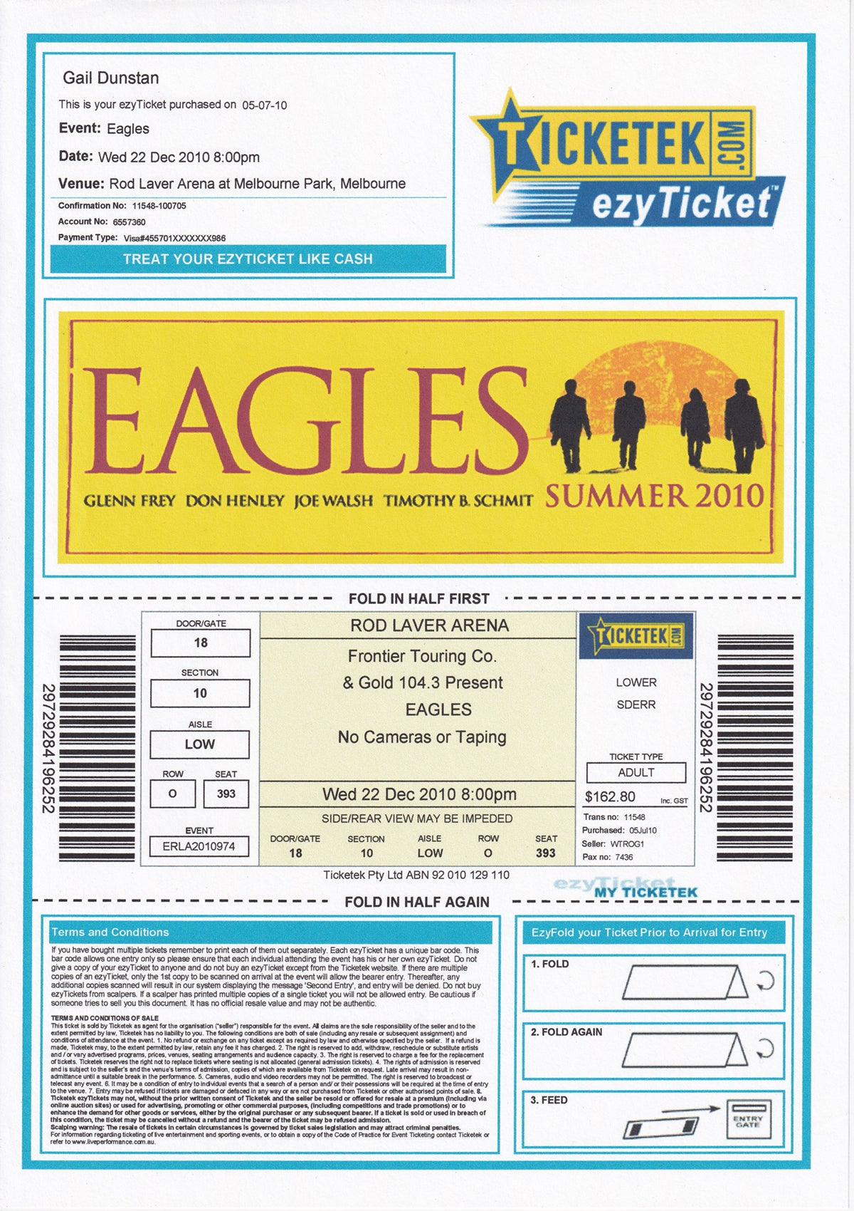 Eagles 2010 World Tour Program (With Ticket)