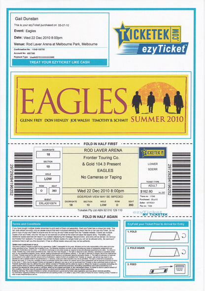 Eagles 2010 World Tour Program (With Ticket)