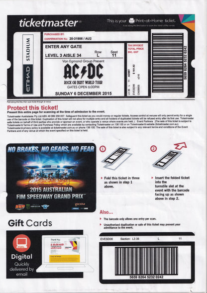 AC/DC Rock Or Bust 2015 World Tour Program (With Ticket)