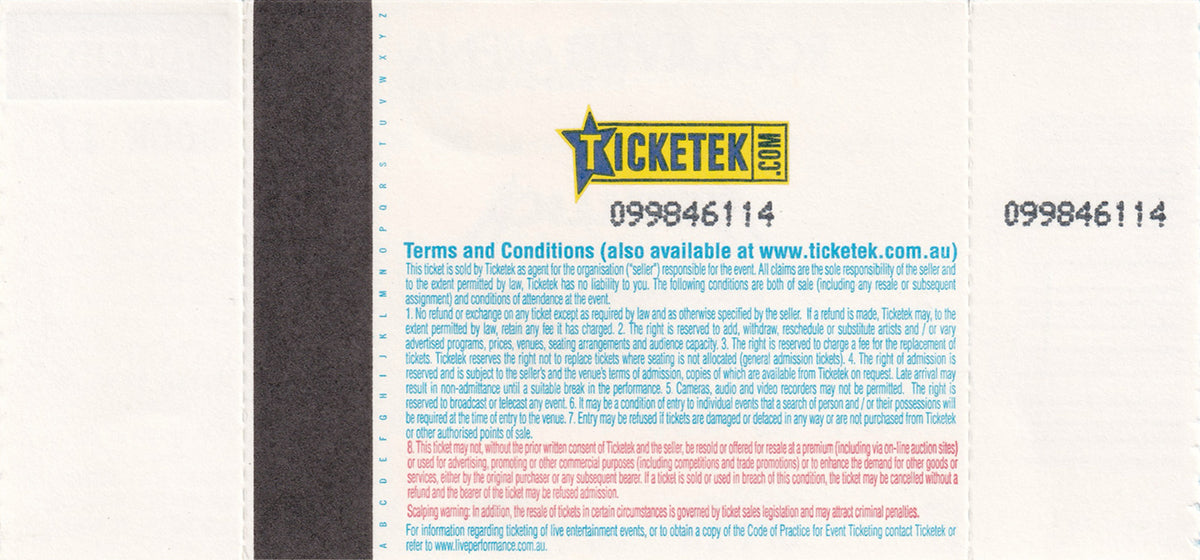 Rod Laver Arena Melbourne Thursday 18th November 2010 Show Ticket