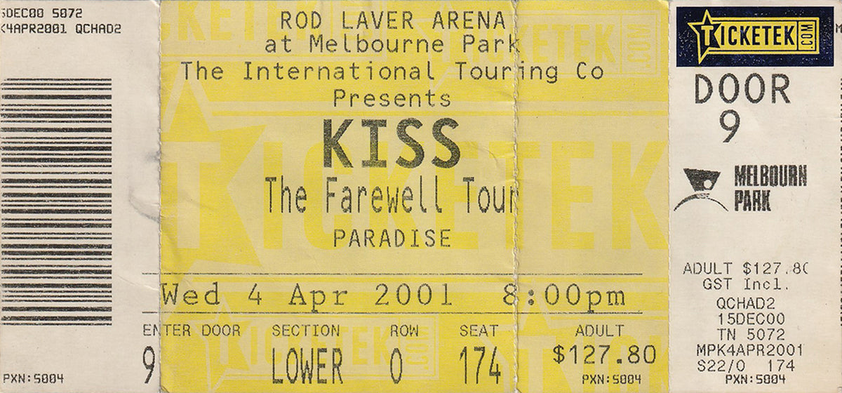 Rod Laver Arena Melbourne Wednesday April 4th 2001 Show Ticket
